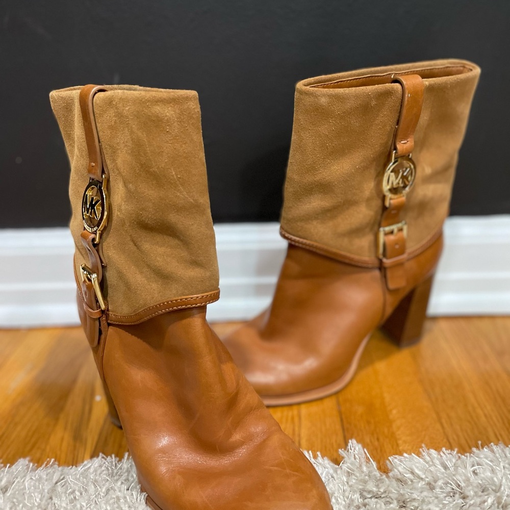 Michael Kors Retro Tan Boots with Stacked Heel